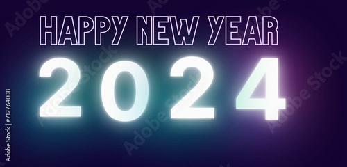 Happy New Year 2024 with neon lights. Best wishes for upcoming year 2024. happy new year with black background simple design of banner or photo.