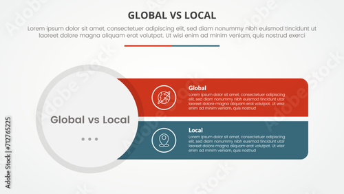 global vs local versus comparison opposite infographic concept for slide presentation with big circle and sharp rectangle with flat style © fatmawati