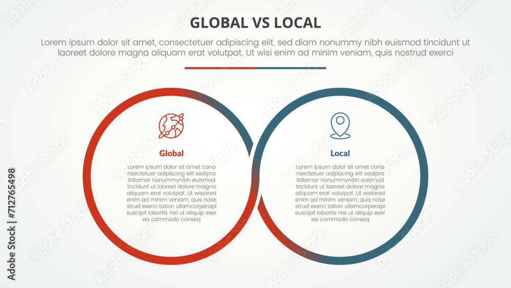 global vs local versus comparison opposite infographic concept for slide presentation with big outline circle cycle circular with flat style