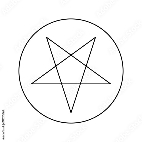 Inverted pentagram circumscribed by a circle. Five-pointed star sign. Magical symbol of Satanism. Simple flat black illustration.