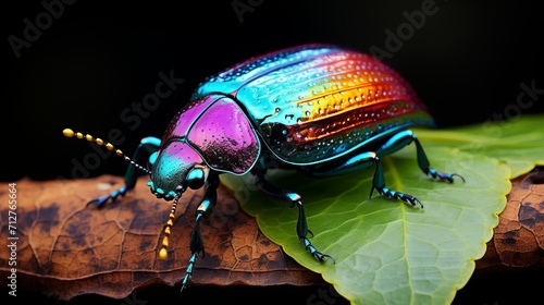 Close up macro shot of beetle in natural wildlife environment, insect photography