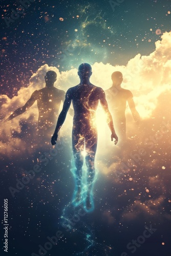 Silhouette of human astral human body concept image for near death experience, spirituality, and meditation - AI Generated