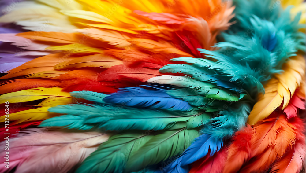 Multicolored feathers closeup background tropical Multicolored feathers closeup background tropical