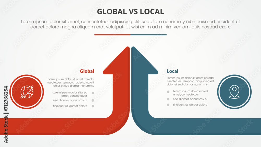 global vs local versus comparison opposite infographic concept for ...