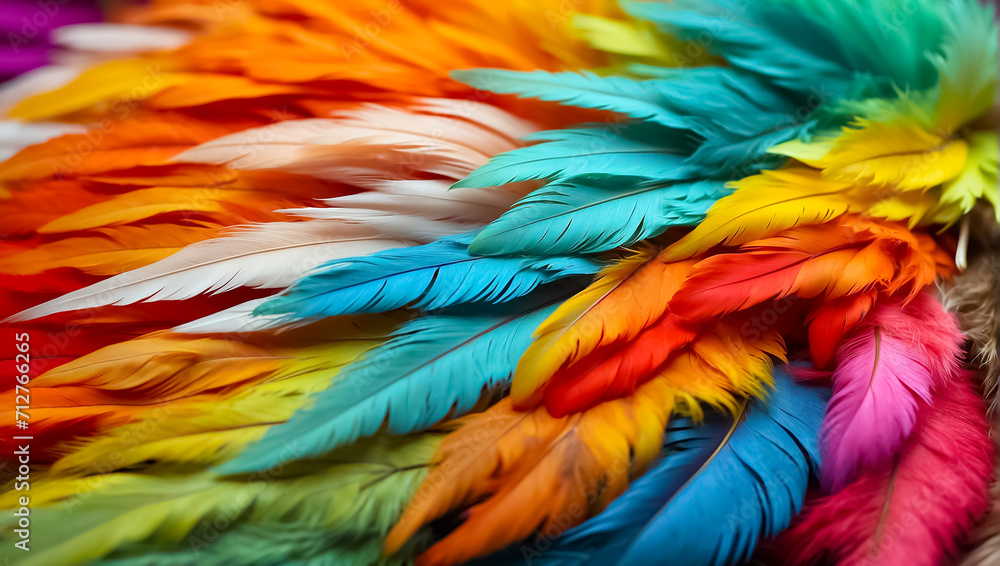Multicolored feathers closeup background vibrant Multicolored feathers closeup background vibrant