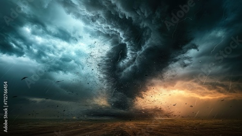 Obraz na plátně Dramatic storm tornado vortex, powerful and dynamic forces of nature in a cyclone outdoor setting