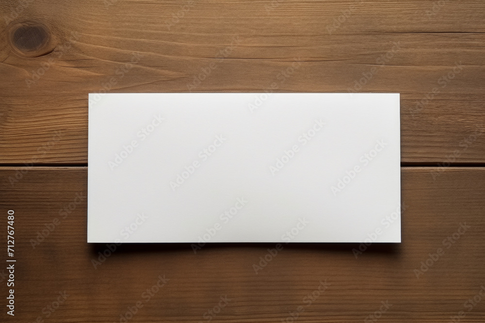 Horizontal rectangular blank white paper board, card on wooden plank background. Mock up for advertising, copy space for text Horizontal rectangular blank white paper board, card on wooden plank background. Mock up for advertising, copy space for text