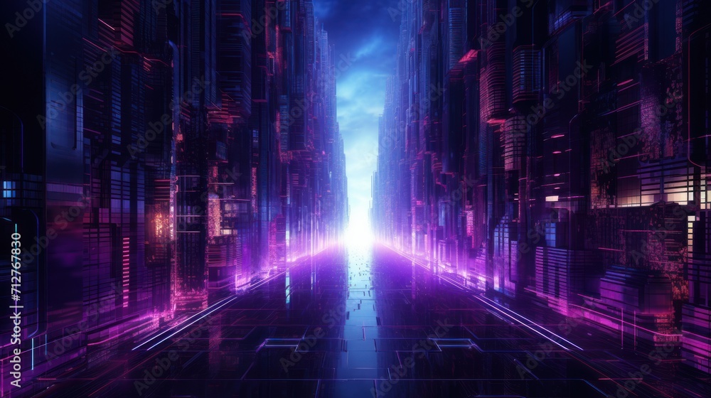 Information flow in Cyberpunk Style World Abstract Background