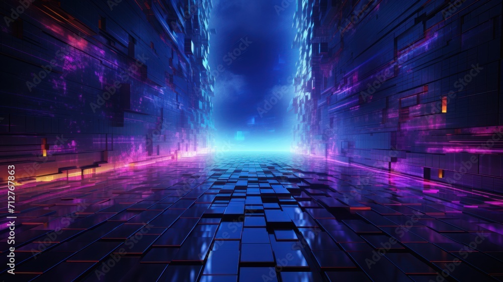 Information flow in Cyberpunk Style World Abstract Background - obrazy, fototapety, plakaty 