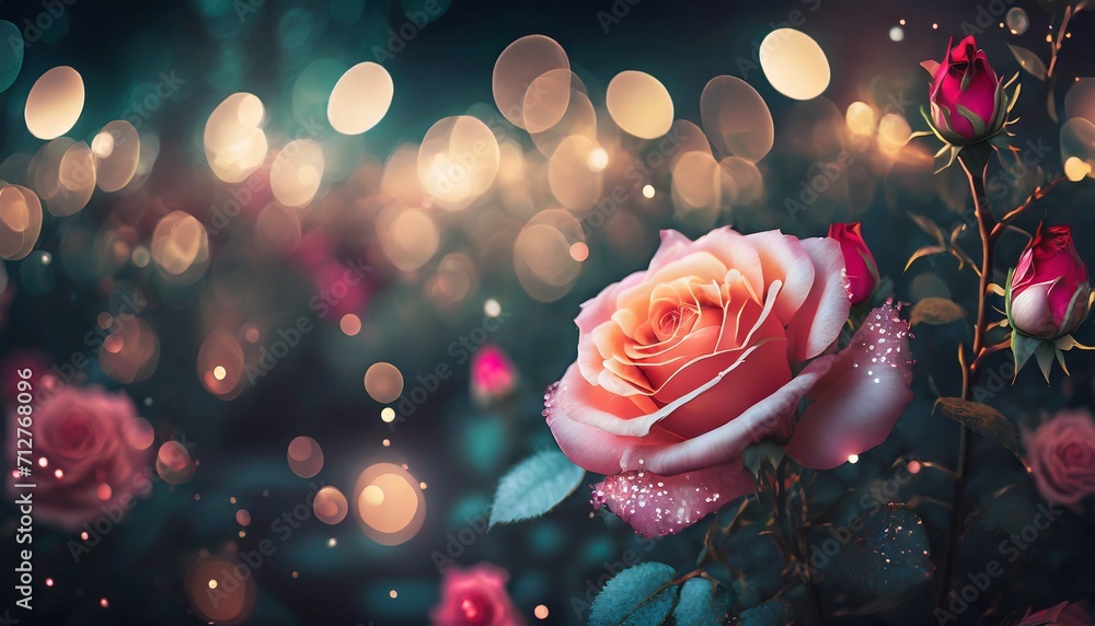 closeup on rose flower with bokeh background - obrazy, fototapety, plakaty 