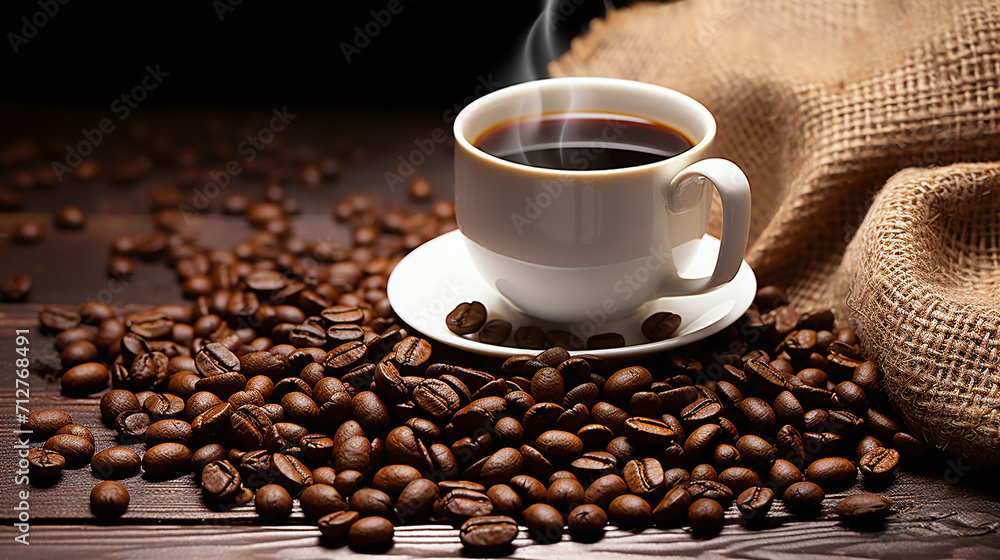 cup of coffee with beans