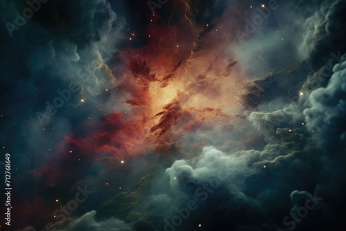 A close-up shot of a nebula  with vibrant colors and intricate details visible in the gas clouds