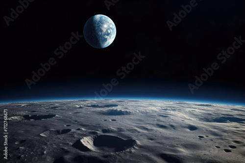 A view of the moon from space  with the Earth in the background