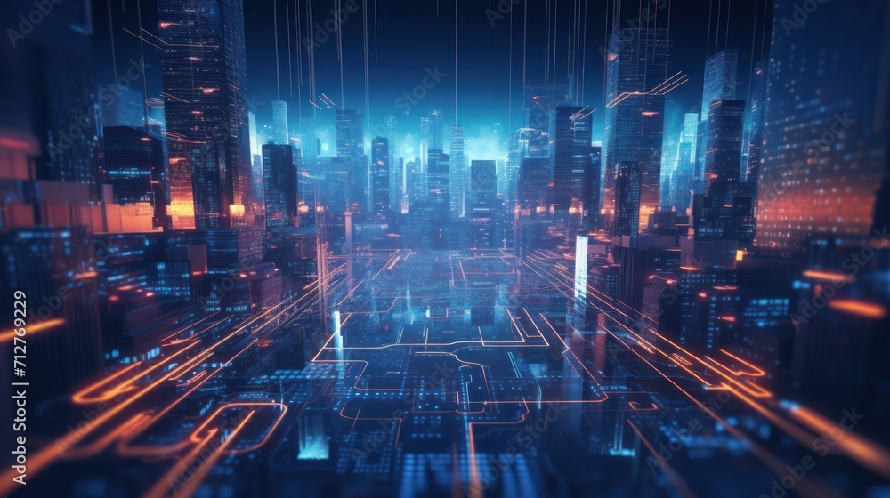 Fototapeta premium Information flow in Cyberpunk Style World Abstract Background