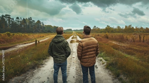 Two men look forward. Acute moment of decision making.