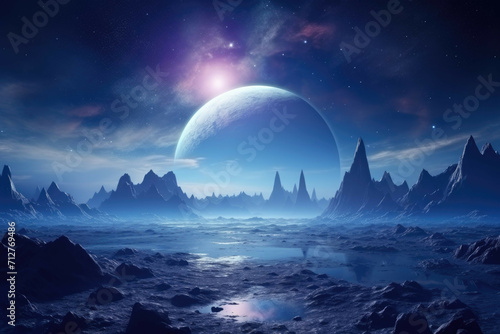 A shot of a distant planet with a bright and vibrant atmosphere