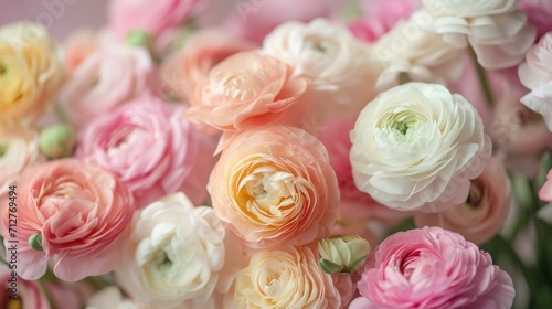 pastel-colored ranunculus flowers  creating a soft and romantic setting generative ai