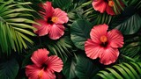 tropical hibiscus flowers, creating a vibrant and exotic atmosphere generative ai