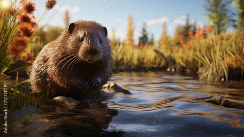 Peaceful Beaver Enjoying Riverside Serenity - AI-Generative © Being Imaginative