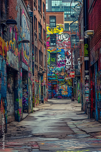 Vibrant and Artistic Urban Landscapes Featuring Colorful Graffiti and Dynamic City Life for Modern Designs © Saran