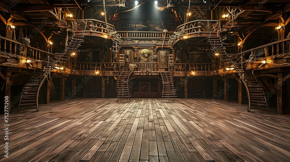 empty pirate ship deck background for theater stage scene