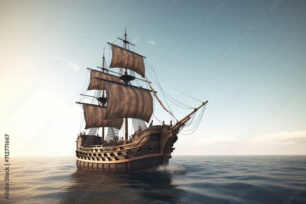 Fototapeta premium 3D-rendered pirate ship sailing across the sea. Generative AI