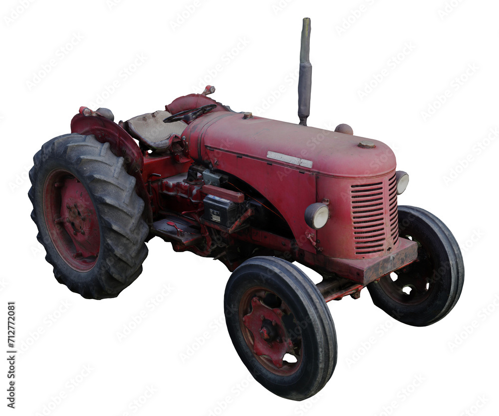 red old tractor isolated on transparent background red old tractor isolated on transparent background