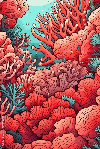 Coral cartoon illustration of a pattern with one break in the pattern