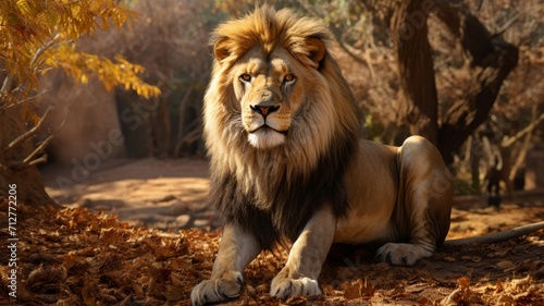 Majestic Solitude  Lone Lion Roaming Through the Enchanting Jungle - AI-Generative