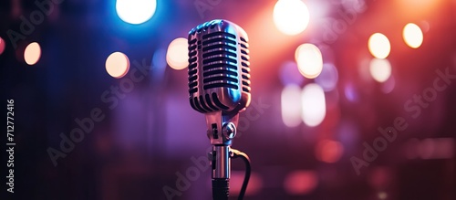 Retro microphone on stage The background blurred.