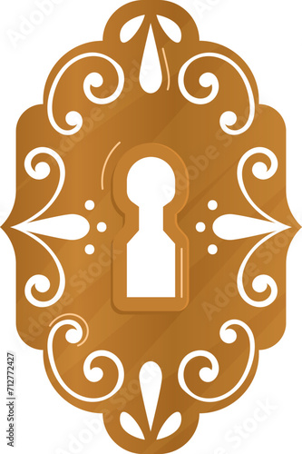 Golden keyhole on elegant ornate background. Luxury security concept with intricate design. Privacy and mystery emblem vector illustration.