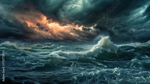 A storm rages across the ocean, a vivid portrayal of a natural disaster. photo
