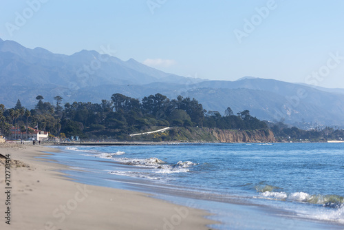 Ocean Waves and Mountains in Distance in Santa Barbara California © Dylan