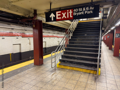 Stairs to exit subway in New york city photo