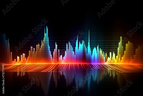 Waveform representing sound equalizer and music sound spectrum on a soundtrack background. Generative AI photo