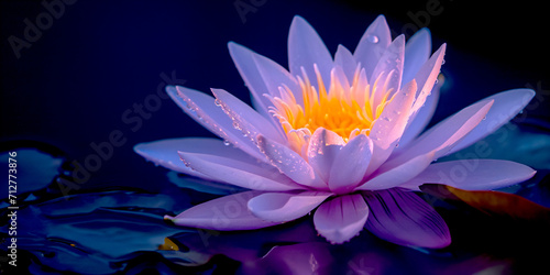 Close-up of a purple water lily with light shining through it. Healthy lifestyle concept. Meditation and spiritual practices.