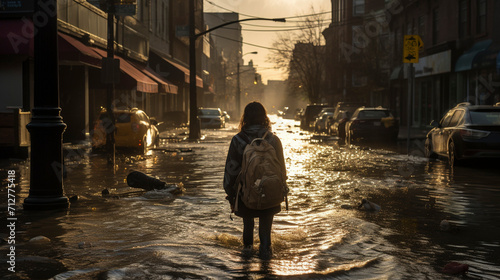 Water Resilience: A Girl's Journey in Flood Aftermath, Generative AI