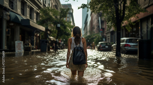 Rising Above: A Girl's Resilience in Flood Aftermath, Generative AI © Adolfo Perez Design