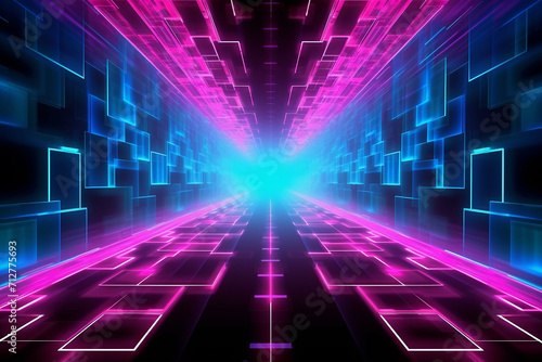 Futuristic neon cityscape with glowing lines.