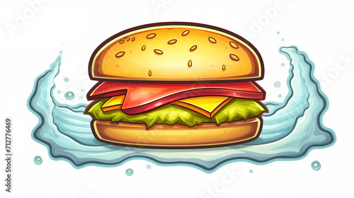 A hot cheeseburger water color, cartoon, hand drawing, animation 3D, vibrant, minimalist style. ai generated.