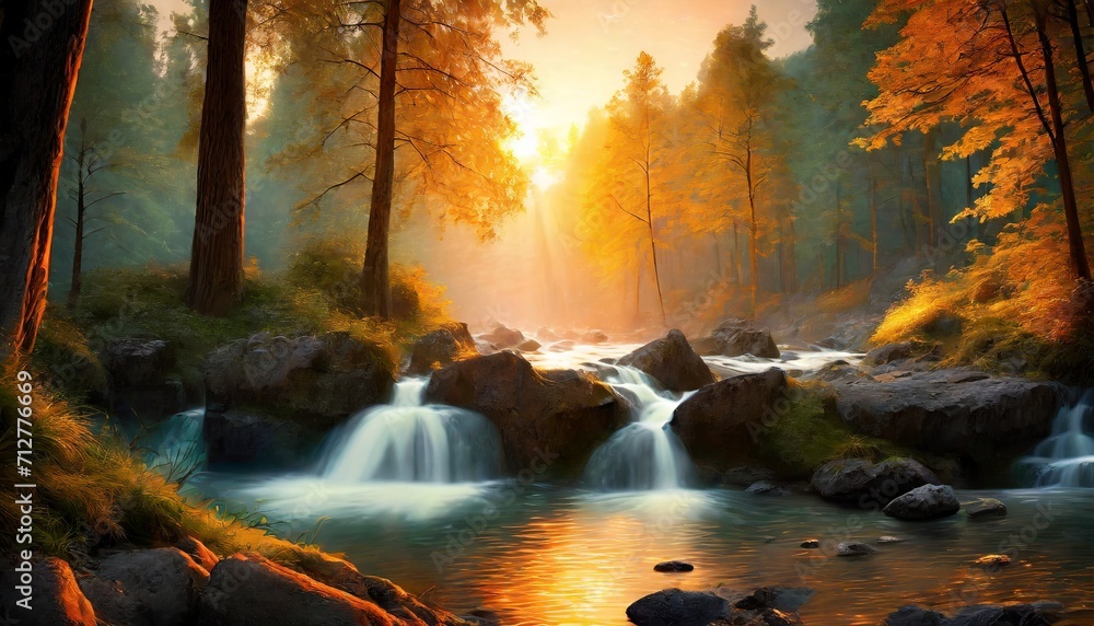 beautiful forest at the morning with waterfall beautiful forest at the morning with waterfall