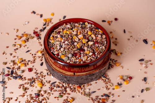 Assorted bird seed mix, feed for racing pigeons