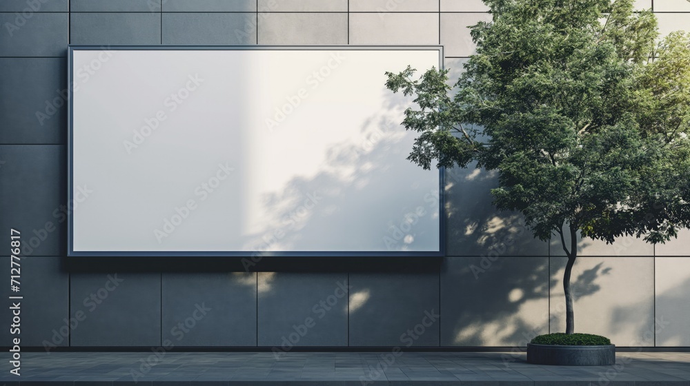 Fototapeta premium Large blank billboard advertisement mockup on modern building exterior.