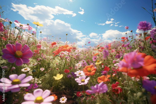 A blooming, vibrant flower field