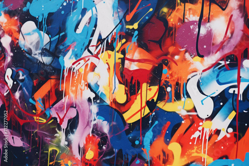 A close-up of a colorful  graffiti-covered wall