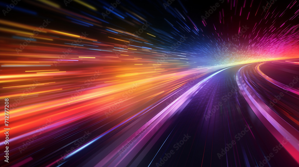 Abstract neon light streaks radiating from central point with vibrant colors, speed concept Abstract neon light streaks radiating from central point with vibrant colors, speed concept