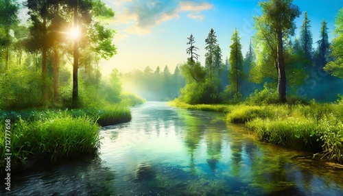 Wallpaper Mural illustration of forest at the morning Torontodigital.ca