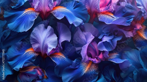 iris flowers, forming a sophisticated and regal floral background generative ai