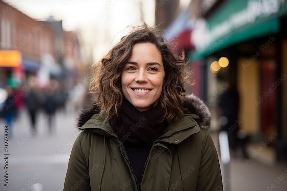 Portrait of a beautiful woman in a winter jacket smiling at the camera Portrait of a beautiful woman in a winter jacket smiling at the camera