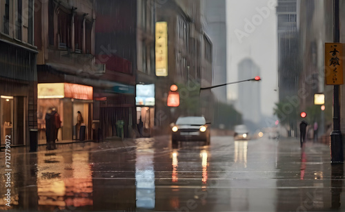 Rain in the city with traffic © gmstockstudio
